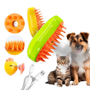 Escova a vapor para gatos e cães 3 em 1 escovas elétricas de pêlos pentes de massagem verde/amarelo